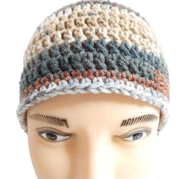 Multicolor Stripes Beanie OS Handmade Crochet Hand Knit Warm Cap Winter Hat NWT - Picture 3 of 8